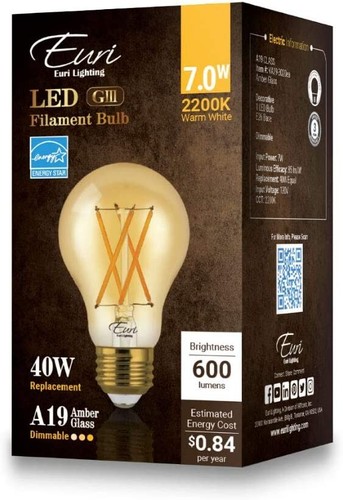 Euri Lighting LED A19, Dimmable, 7W 600lm Warm White 2200K Pack of 24 - Picture 6 of 7
