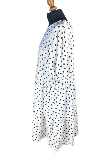 F&F White Polka Dot Midi Dress Women’s UK Size 20 Bell Sleeve High Neck - Picture 4 of 6