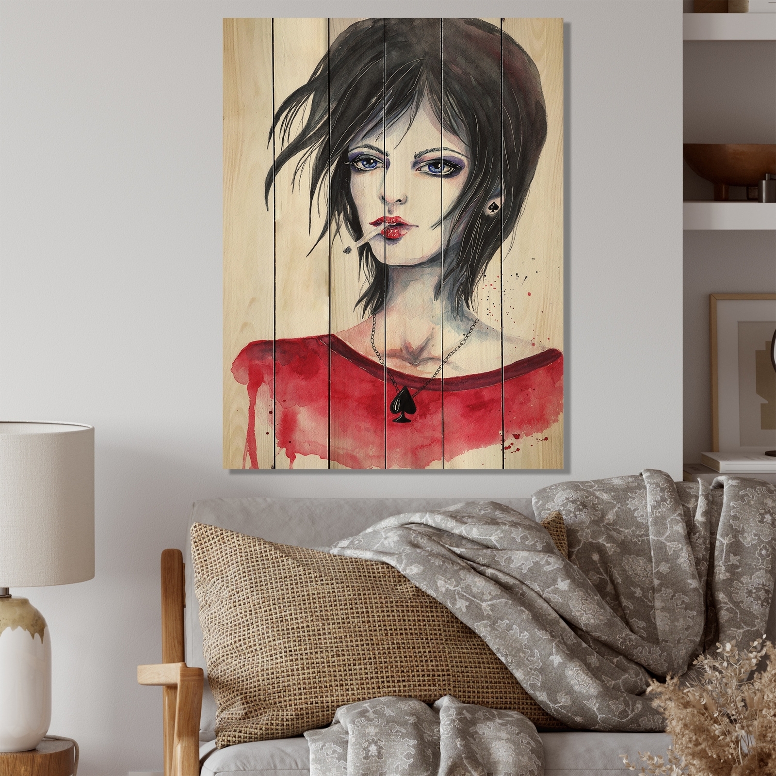 Designart 'Portrait Of A Grunge Smoking Girl' Vintage Wood Wall Art Décor -
