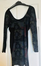 Miss Selfridge Black Bodycon Stretch Party Mini Dress Long Sleeve Size 10