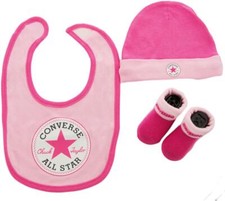 Converse Crib Set Hat Bib Bootie 3 Piece Set In Pink For Babies 0 - 12 Months