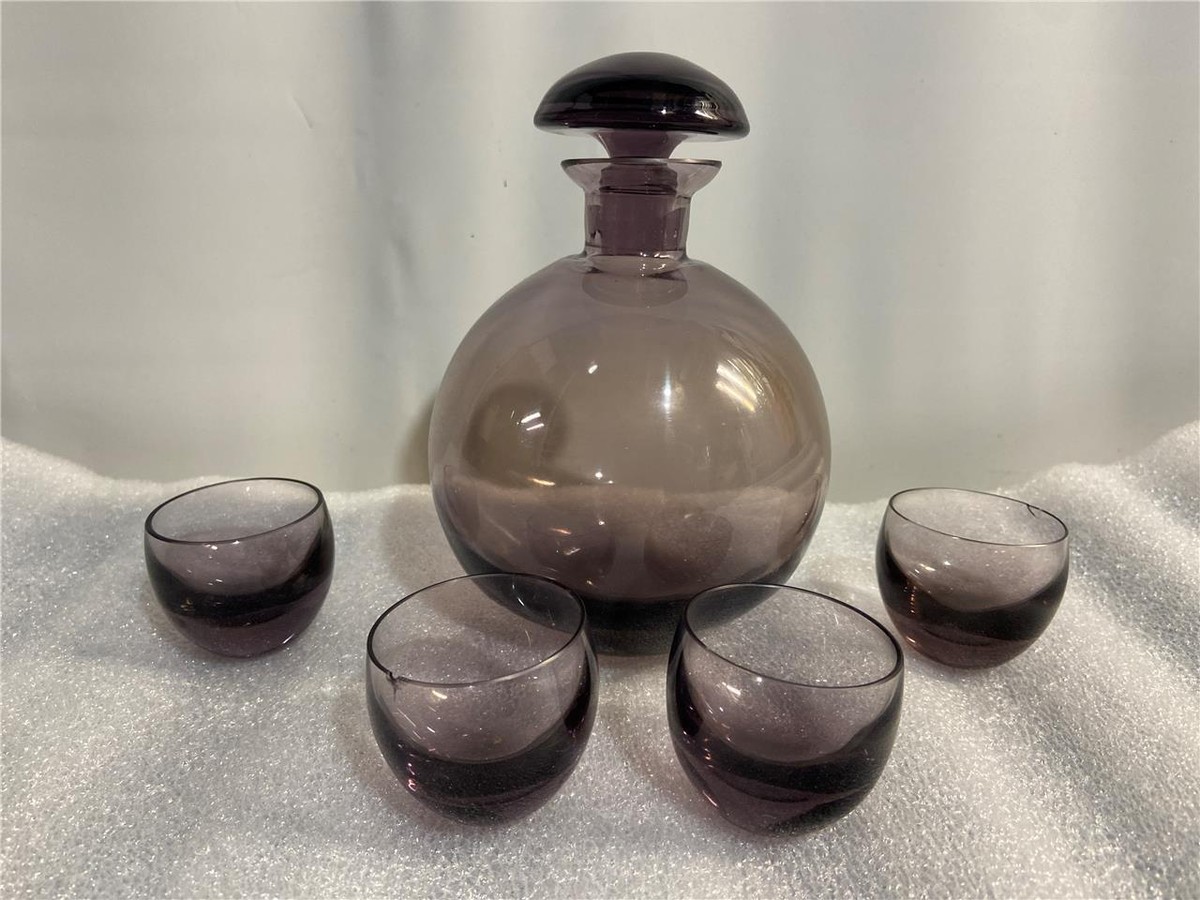 Moser Art Deco Rudulf Eschler Amethyst Culbuto Decanter & 4 Shot