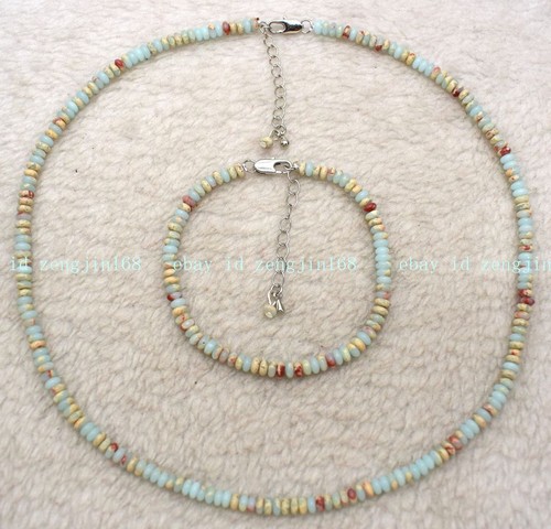 Juego de pulsera collar cuentas rondelle piedra Shoushan lisa clásico de 2x4 mm 18/7,5"" - Imagen 2 de 15