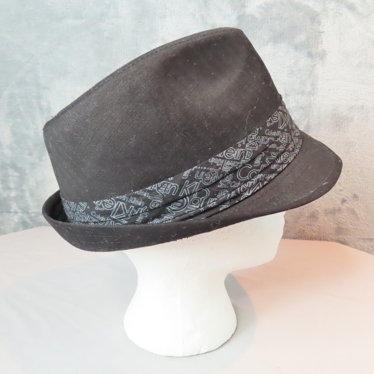 CALVIN KLEIN Fedora Mens S/M Black Spell Out Band Lined