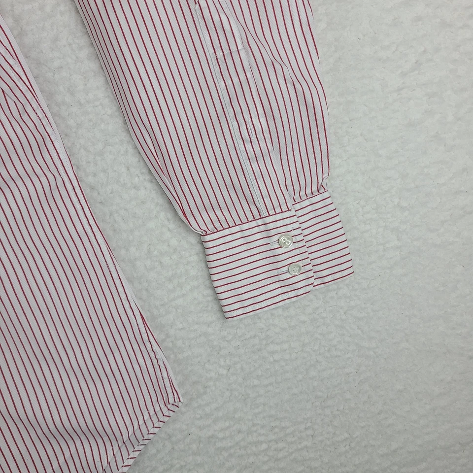 Camisa TW Lewin Para Hombres 16 35 Rojo Oscuro Blanco Rayas Lujo Calce Ajustado Vestido Abotonado Foto 2 de 4
