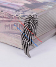 10X Vintage Silver Fancy Feather Angel Wing LeatherCraft Necklace Pendant Charm