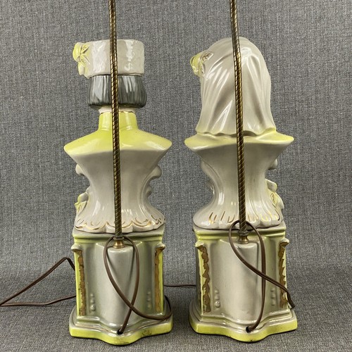 Vintage Pair of Lamps Green and Grey Male and Female Busts - Picture 9 of 15