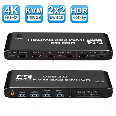 Dual Monitor KVM Switch 2 Monitors KVM switcher with 4 USB Port Plug and Play