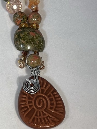 toggle 20" necklace 3" earrings Ooak Handmade Unakite quartz designer