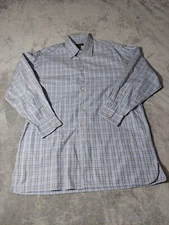 Ermenegildo Zegna Shirt Mens XL Blue Plaid Cotton Button Down Made In Italy