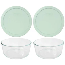 Pyrex 7203 7-Cup Glass Food Storage Bowl w/ 7402-PC Muddy Aqua Lid (2-Pack)