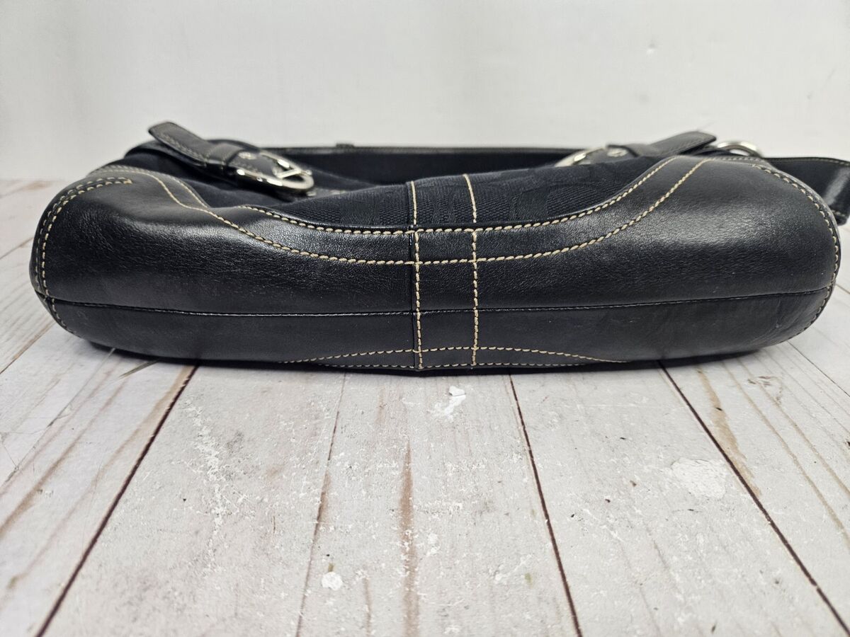 COACH No J05K-7077 Black Jacquard Canvas Leather Trim COACH No J05K-7077 Black Jacquard Canvas Leather Trim