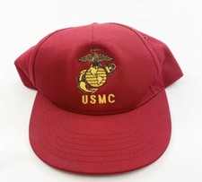 Vintage USMC Marine Corps Snapback Hat Cap Red Made In USA Eagle Crest