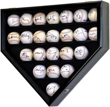 Baseball Display Case 23 Black Wood MLB Autograph Ball Rack Holder Wall Cabinet