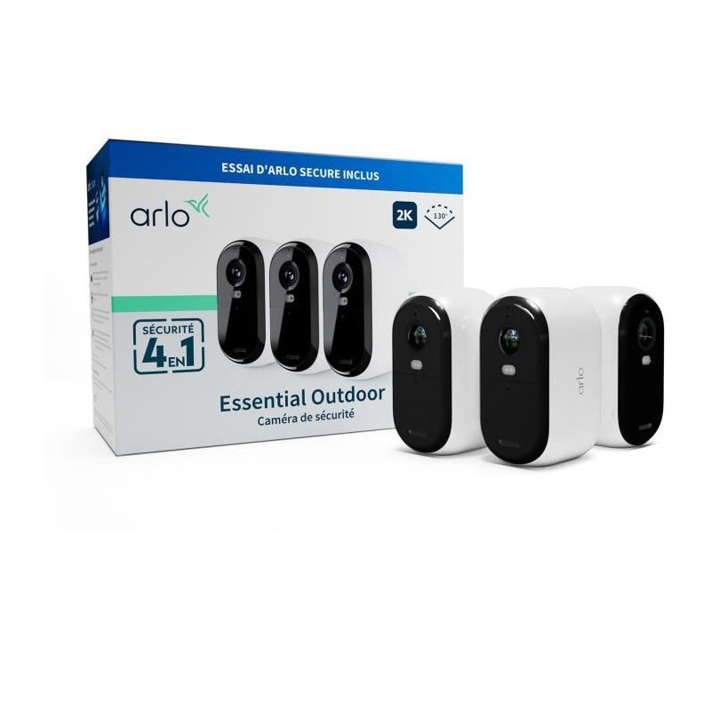 Caméra de sécurité Arlo Essential2 pack de 3 caméras connectées 2K blanches - 3