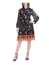 SIGNATURE BY ROBBIE BEE Womens Black Lined Pullover Long Sleeve Dress Petites PS