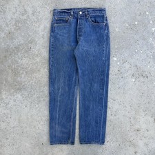 vintage 90  s levi  s 501 straight leg dark wash blue denim jeans made in usa