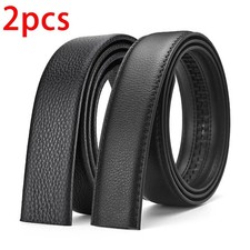 Men's PU Leather Belt Without Buckle Soft Black Waist Strap 2 Pack