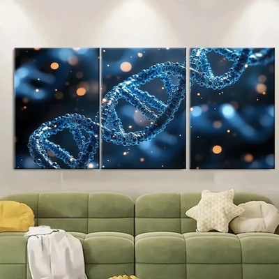 3pcs Blue DNA Molecules TI Wall Art Canvas Framed 50x70cm
