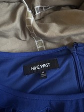 Nine West Blue Shift Dress Knee Length Boat Neck Long Sleeve Women's Size 14