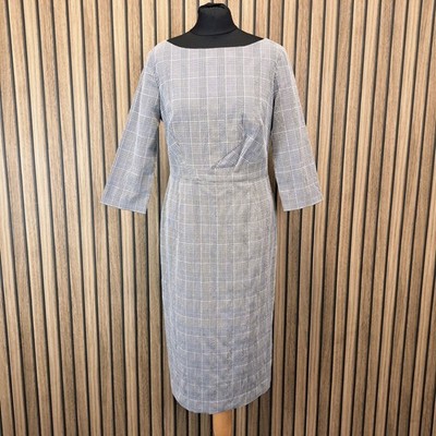M&S Kleid grau kariert UK 12 unterhalb Knie Bleistift Karriere formell Halbarm - neu