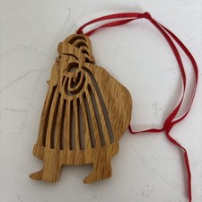Wood Wooden Santa with pack ornament Cut out 3.75" Natural unpainted