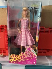 Barbie The Movie Doll Margot Robbie Collectible Wearing Pink & Gingham Dress NEW
