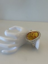 VTG MODERNIST MCM BALTIC HONEY AMBER BYPASS LOW GRADE STERL.SILVER BRACELET 6