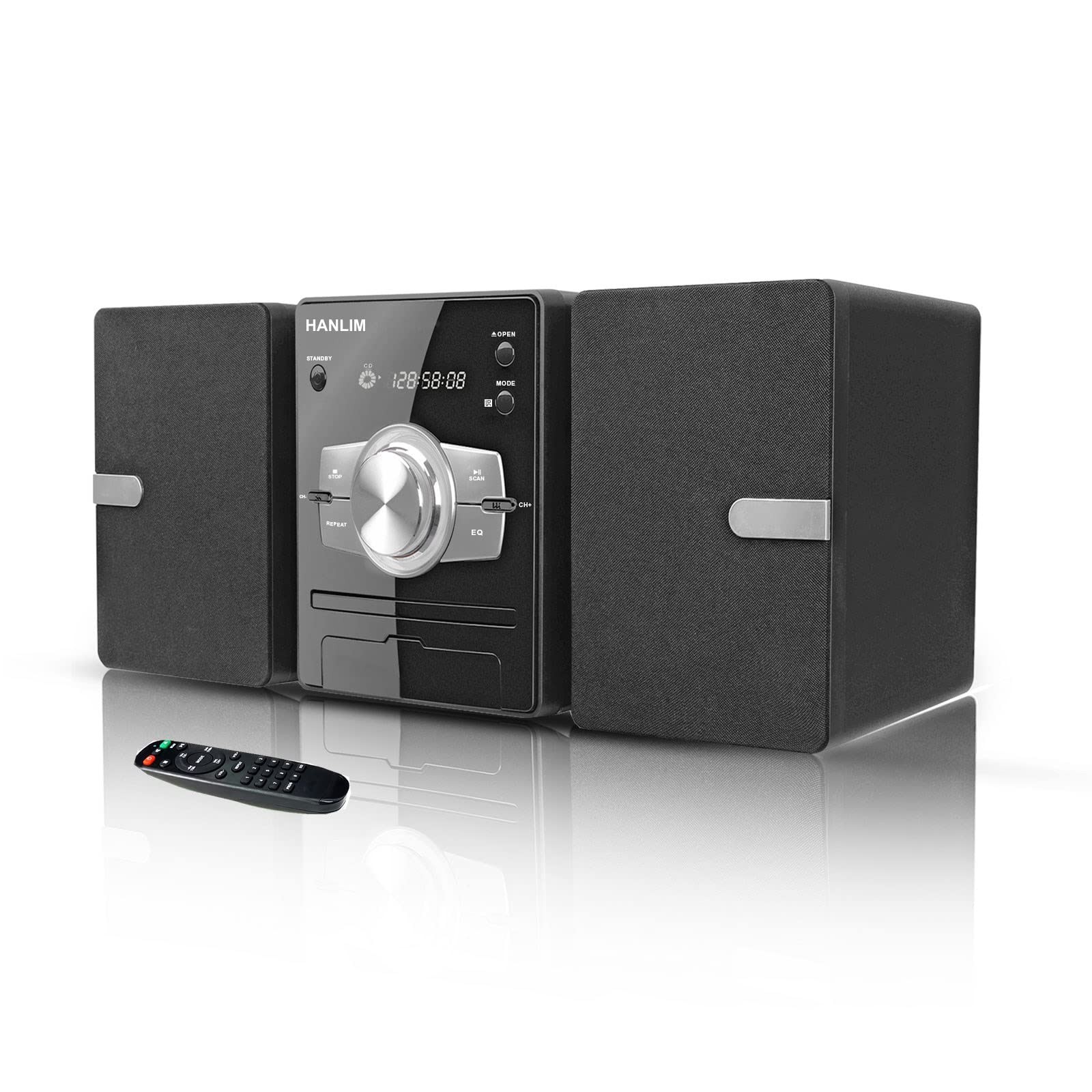 Home Stereo System with CD Player, FM Radio, Bluetooth, AUX in, Black+Silver