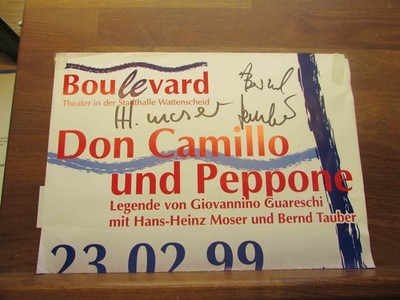Original autographs Hans Heinz Moser, Bernd Tauber on poster DON CAMILLO AND PE