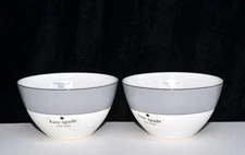 Lenox Kate Spade * 2 CEREAL BOWLS * Rutherford Circle Grey, 6", NEW/READ