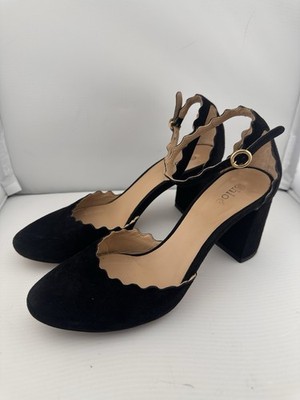 Chloe Black Suede Scalloped Ankle Strap Block Heels 35.5 Ballet Classic US 5.5