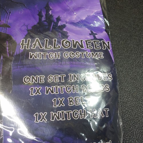 Girls Black and Purple Witch Costume Size Medium (4-6) With Hat, Belt And Broom - Picture 3 of 9