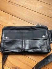 PORTER Waist Bag/Body Bag in Black Leather by Yoshida Kaban Yoshida JP BAG