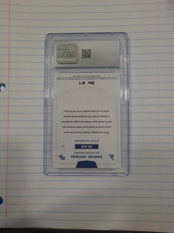 2024 Topps 50/50: Shohei Ohtani Shohei Ohtani #62 Gem Mint CGC 10 LA Dodgers MLB - Image 2 of 4