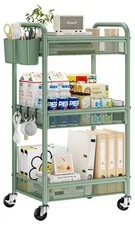 YASONIC 3 Tier Rolling Cart – Metal Utility Storage Carts with Wheels, Craft ...