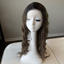 NWT 32  Balayage Lace Front Human Hair Blended Med Brown w/highlights Mono 006