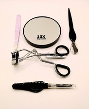 Beauty 360 Eye Essentials Kit Eyelash Curler Tweezers Brow Brush Razor Mirror 