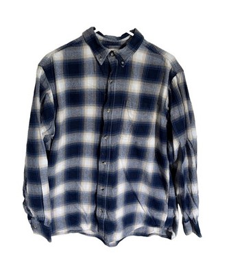 RedHead Men's L Cotton Flannel Plaid Button-Up Shirt Blue Cream White
