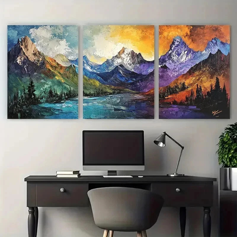 3pcs Surreal Mountains Nature Abstract Landscape Wall Art Canvas Framed 50x70cm