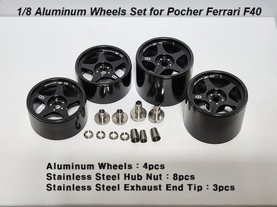 BLACK ALUMINUM WHEELS RIMS for 1/8 POCHER FERRARI F40 F40 LM | eBay