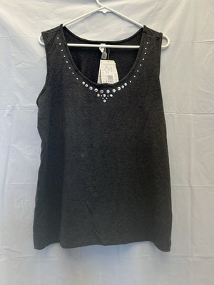 White Stag Dark Grey Tank Top w/Silver Sequins 48% Polyester Sz XL/16-18 NWWT