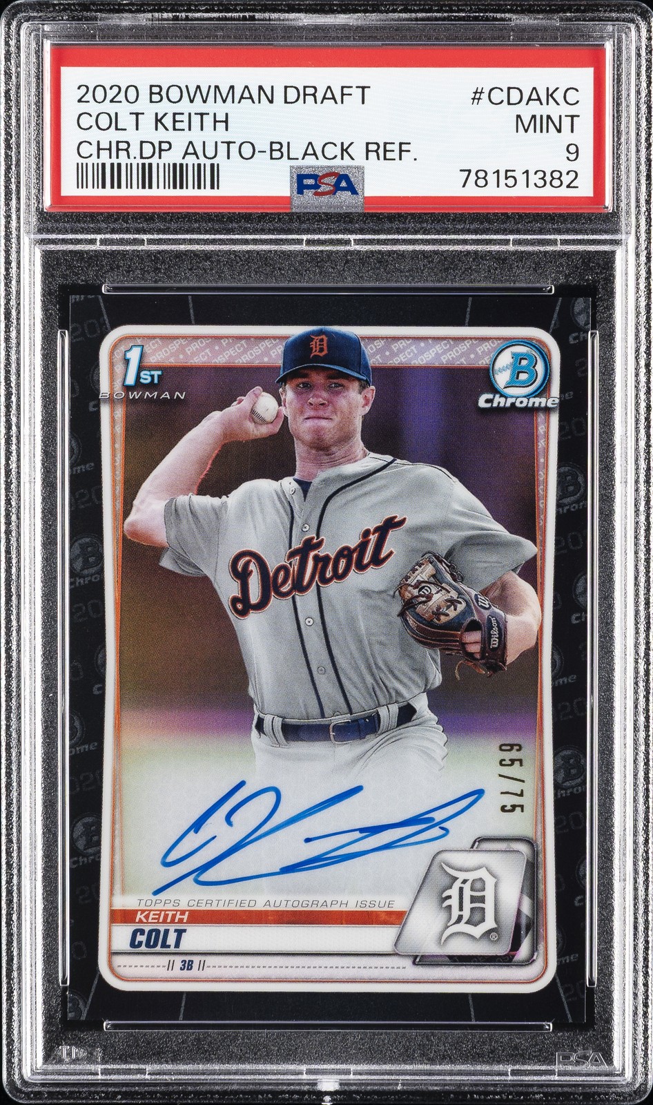 2020 BOWMAN DRAFT CHROME DRAFT PICKS AUTOS #CDAKC COLT KEITH 65/75 PSA 9 AUTO