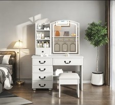 Vanity Set With A Sliding Mirror And Stool, Four Drawers Perfect For Upscale Bed