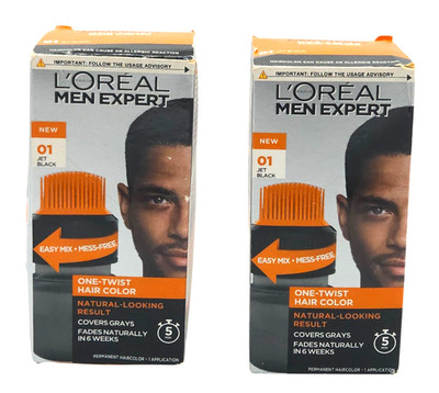 L'Oreal Men Expert One Twist Permanent Hair Color 01 Jet Black Lot of 2