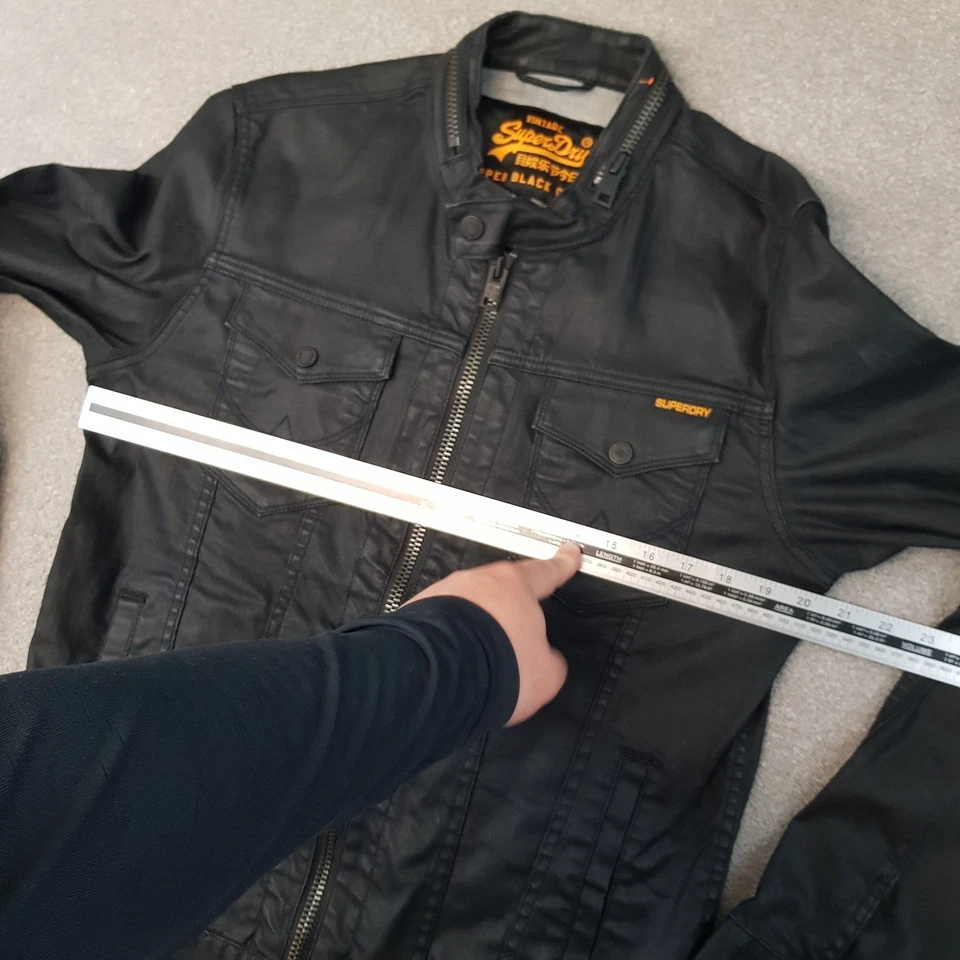 Superdry Hombre Chaqueta Grande Negra Motociclista Utilidad Moto Wax Look Heavy Denim Rider Foto 4 de 4