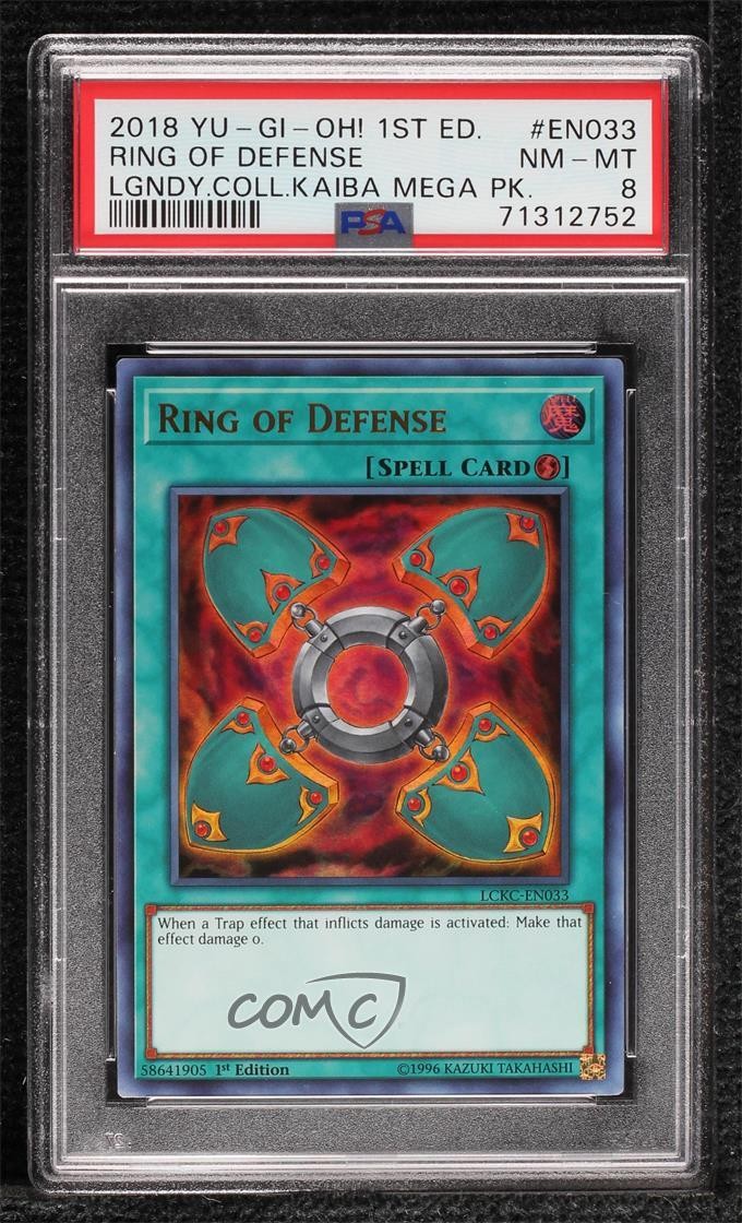 Ultra Rare 1st Edition Ring of Defense YuGiOh Kaiba Collection PSA 8 Graded-image