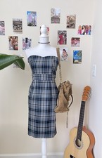 Vintage Y2K Forever 21 Strapless Plaid Navy Dress Size Small