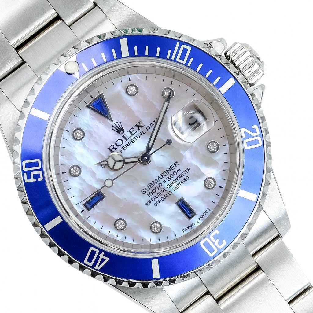Rolex Submariner Date Mens Watch Steel White Dial Blue Insert 40mm