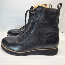 Vionic Lani Womens 9.5 Black Leather Combat Boots Side Zip Arch Support Orthotic